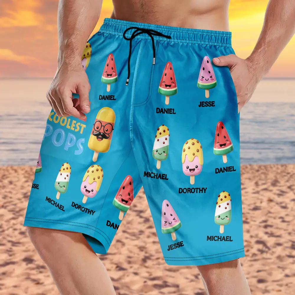 The Coolest Pop Grandpa Dad - Personalized Unisex Beach Shorts - Image 3