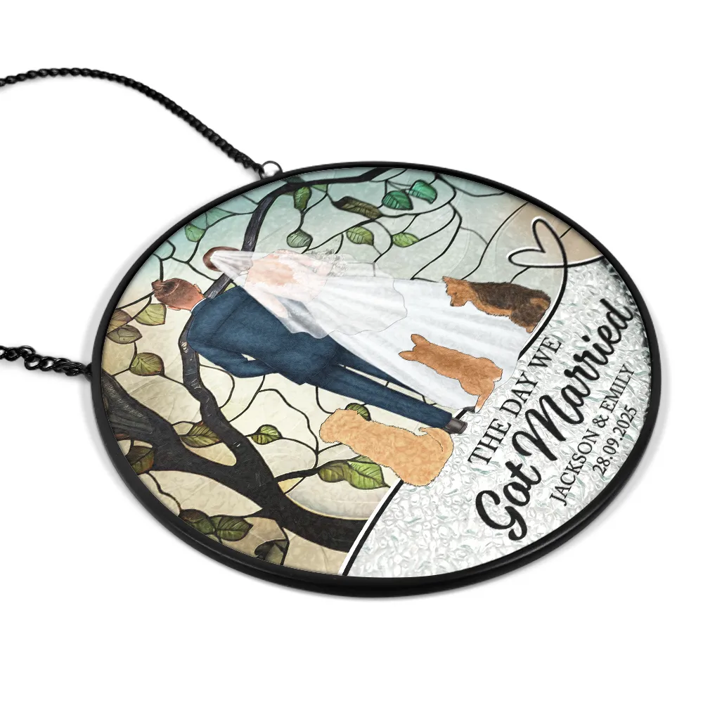 The Date We Became Mr & Mrs Wedding Couple - Personalized Stained Glass Window Hanging Suncatcher - Image 2