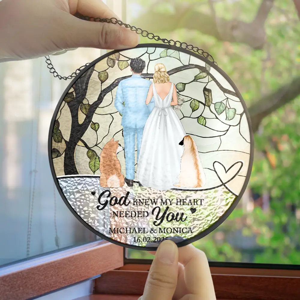 The Date We Became Mr & Mrs Wedding Couple - Personalized Stained Glass Window Hanging Suncatcher - Image 3