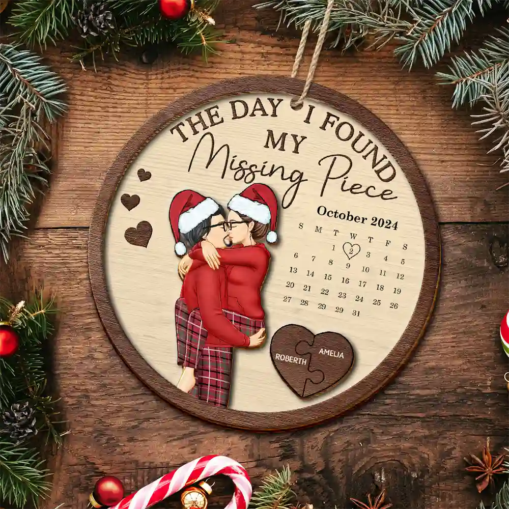 The Day I Found My Missing Piece Kissing Couples Calendar - Personalized 2-Layered Wooden Ornament - Image 5