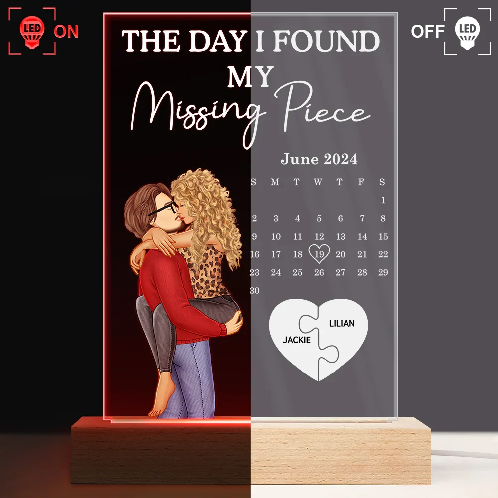 The Day I Found My Missing Piece Kissing Couples Calendar - Personalized 3D Led Light Wooden Base - Image 3