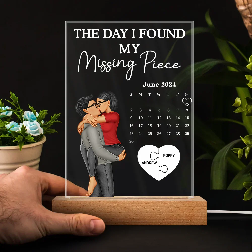 The Day I Found My Missing Piece Kissing Couples Calendar - Personalized 3D Led Light Wooden Base - Image 4