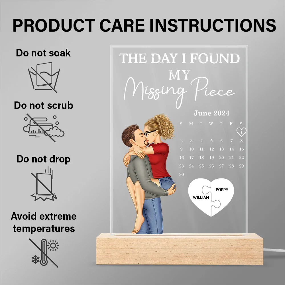 The Day I Found My Missing Piece Kissing Couples Calendar - Personalized 3D Led Light Wooden Base - Image 6