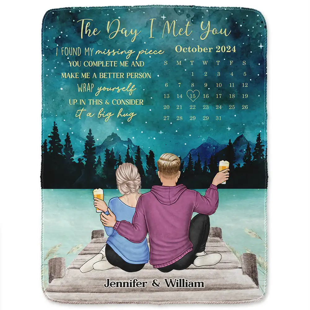 The Day I Met You Couple Calendar - Personalized Fleece Blanket, Sherpa Blanket - Image 2