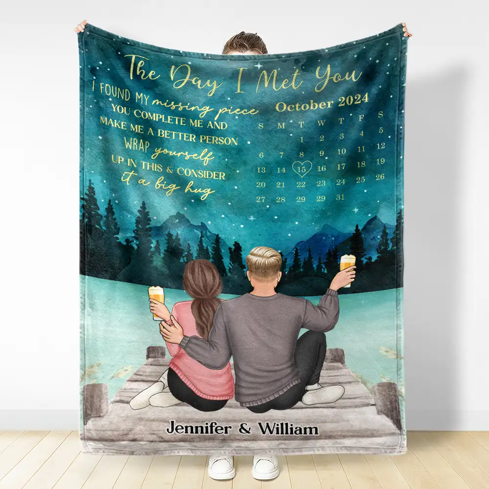 The Day I Met You Couple Calendar - Personalized Fleece Blanket, Sherpa Blanket - Image 3