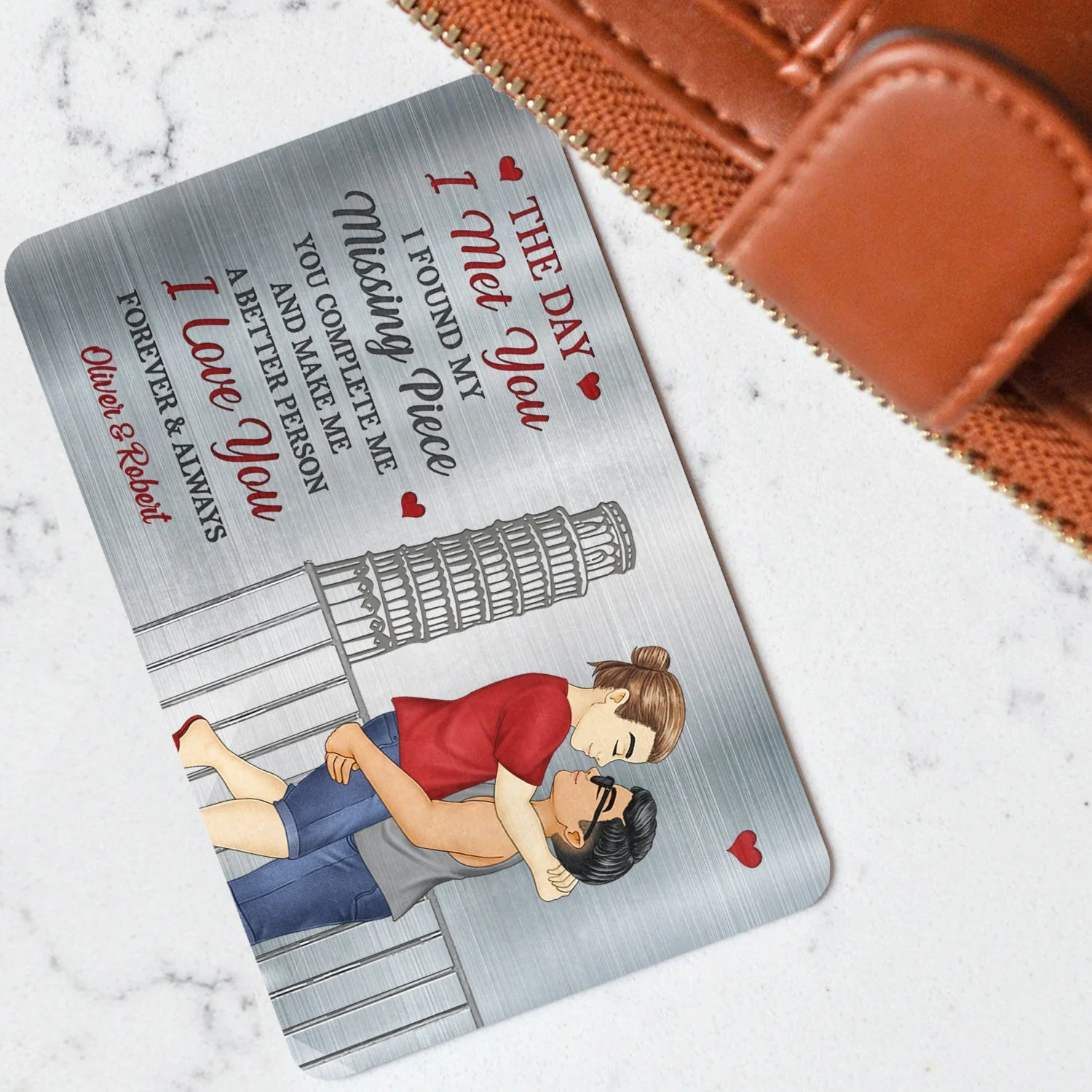The Day I Met You I Found My Missing Piece - Anniversary Gift For Spouse, Lover, Couple - Personalized Aluminum Wallet Card - Image 3