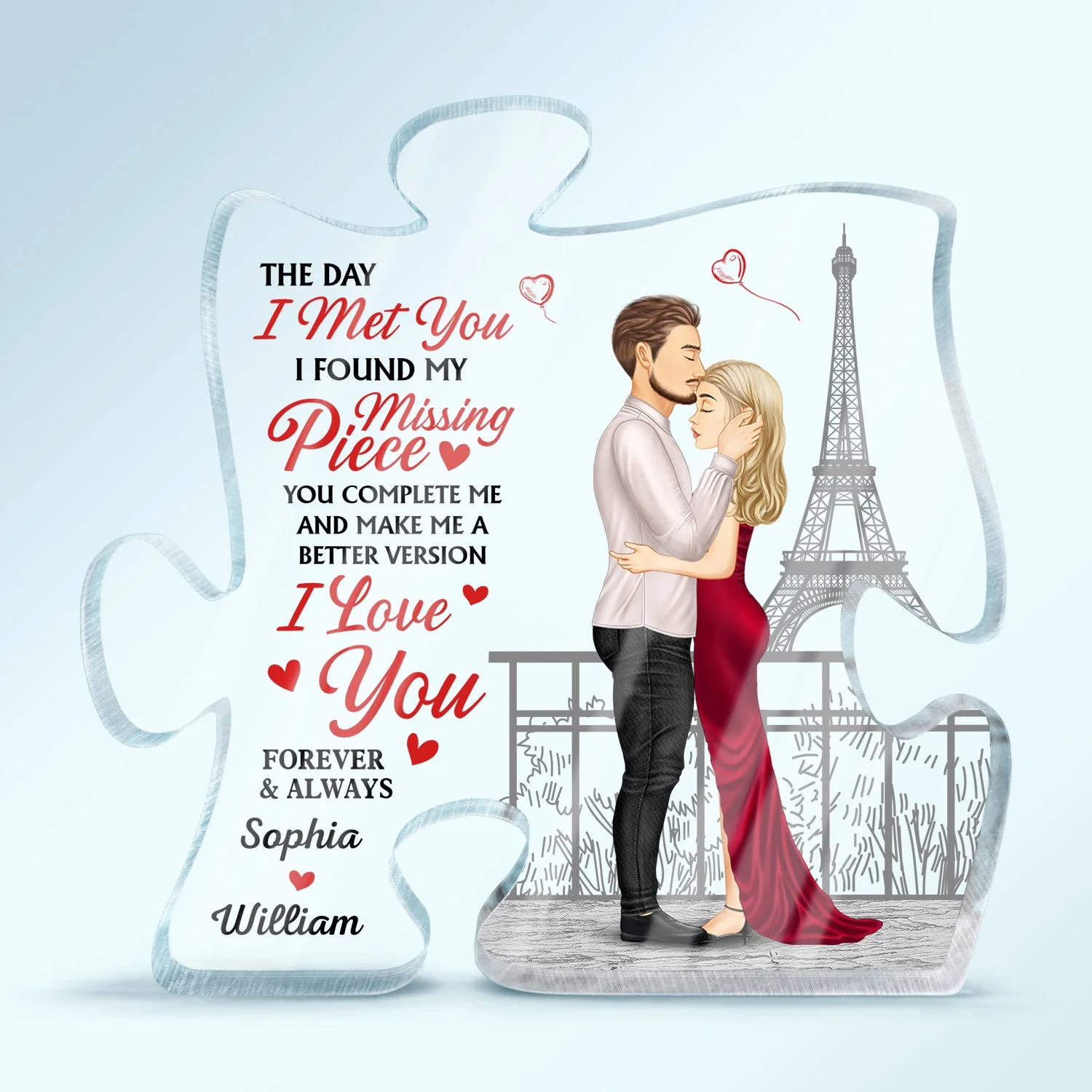 The Day I Met You I Found My Missing Piece - Gift For Couple, Spouse, Husband, Wife - Personalized Puzzle Shaped Acrylic Plaque - Image 2