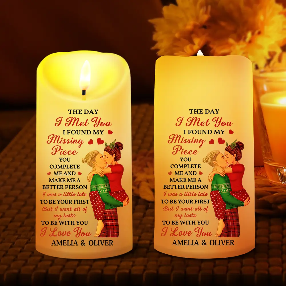 The Day I Met You Kissing Couples - Personalized Flameless LED Candle - Image 2