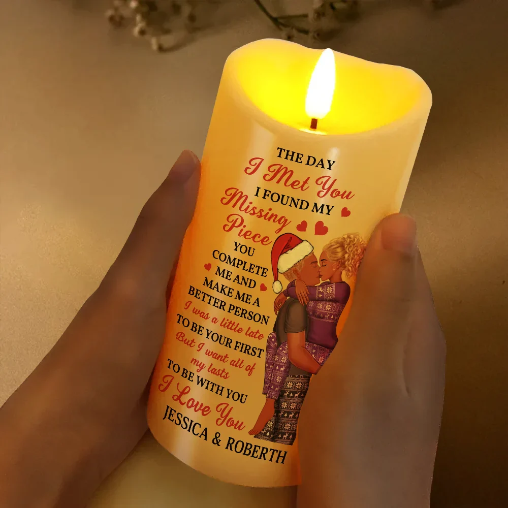 The Day I Met You Kissing Couples - Personalized Flameless LED Candle - Image 3