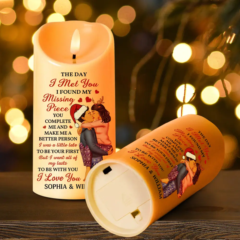 The Day I Met You Kissing Couples - Personalized Flameless LED Candle - Image 4
