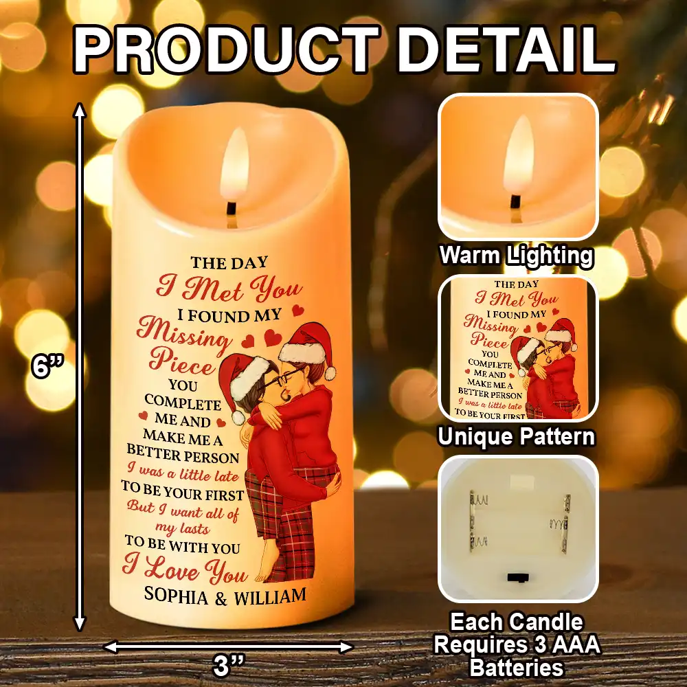 The Day I Met You Kissing Couples - Personalized Flameless LED Candle - Image 5