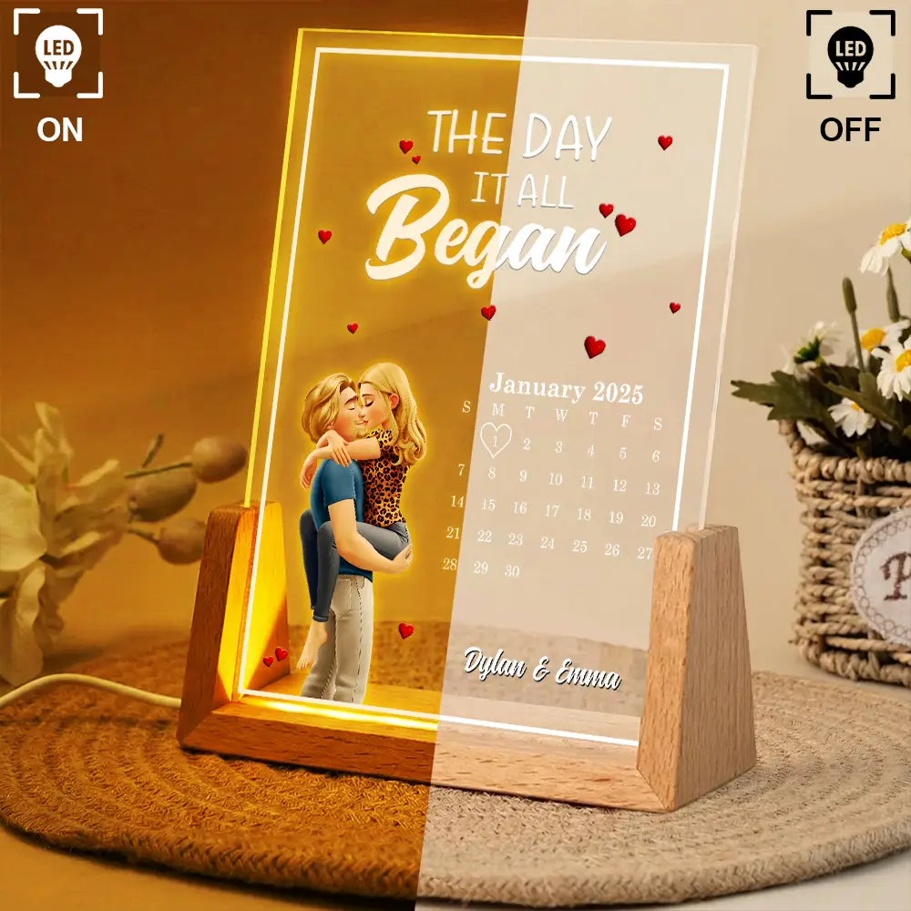 The Day It All Began With Couple Names - Personalized Night Light - Image 3