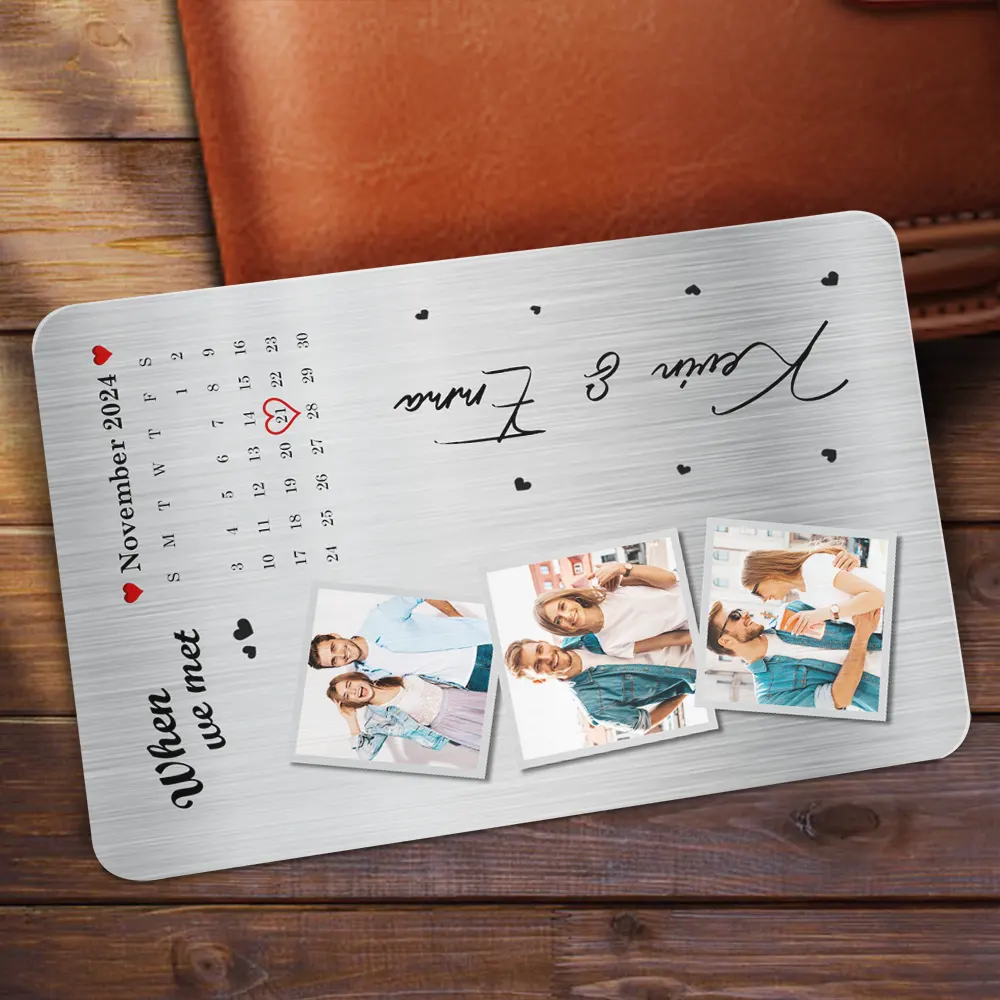 The Day Our Journey Began Custom Photo & Calendar - Personalized Aluminum Wallet Card - Image 2