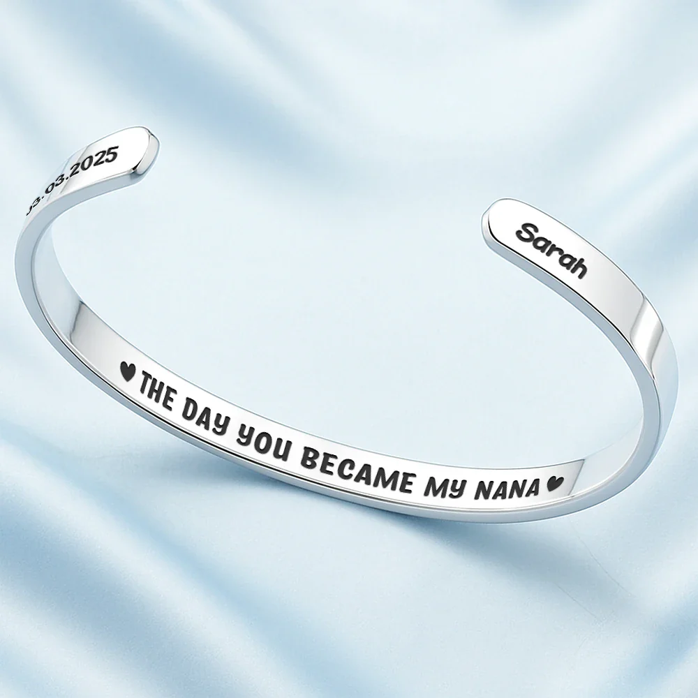 The Day You Became My Mommy - Personalized Bangle Bracelet Cuff - Image 3