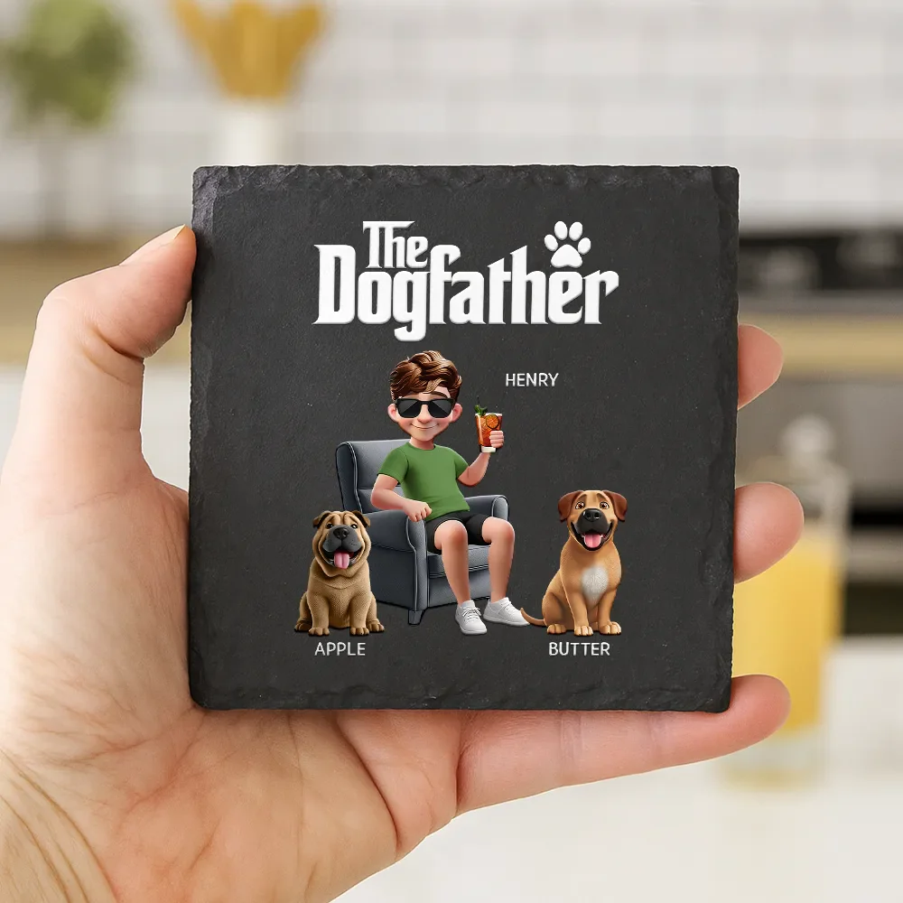 The Dog Father 3D - Personalized Slate Coaster - Image 4