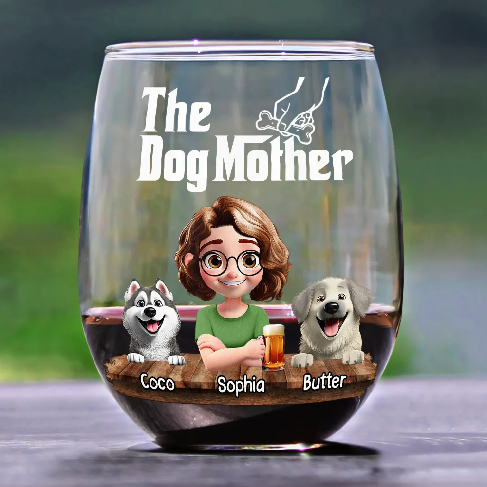 The Dog Mother 3D Effect - Personalized Stemless Wine Glass - Image 2