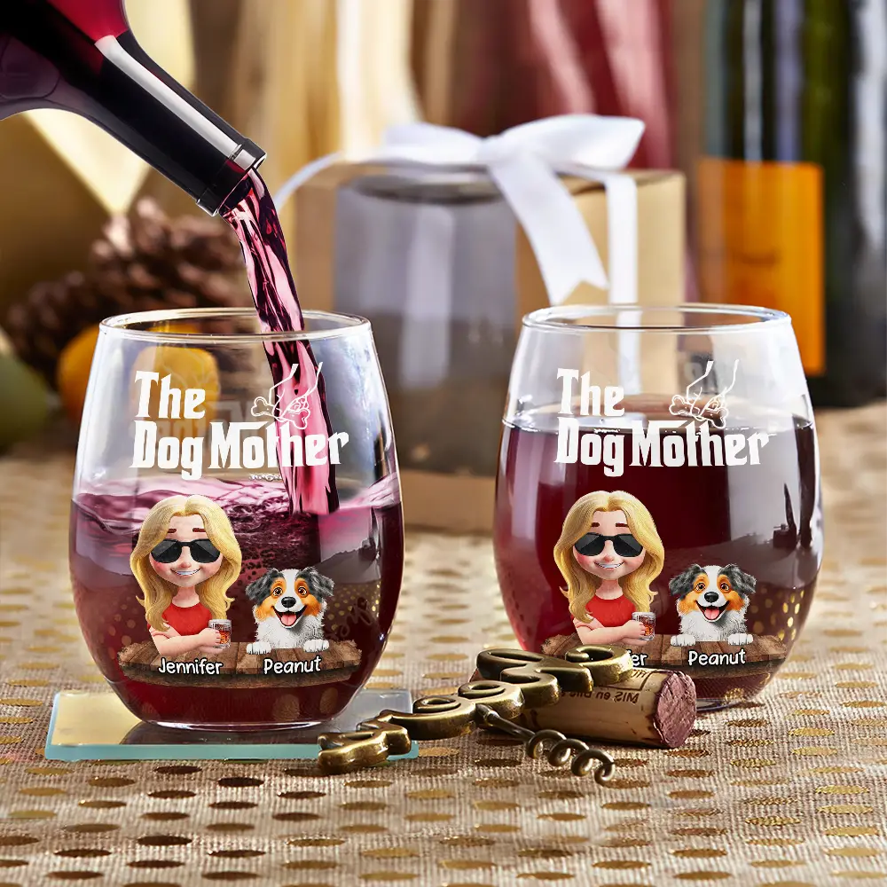 The Dog Mother 3D Effect - Personalized Stemless Wine Glass - Image 3