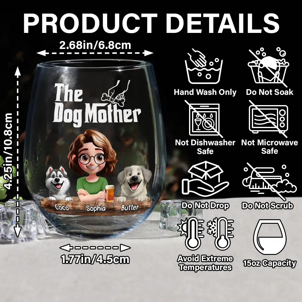 The Dog Mother 3D Effect - Personalized Stemless Wine Glass - Image 5