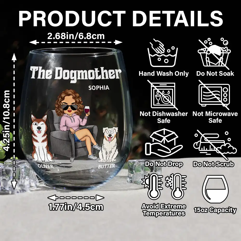The Dog Mother - Personalized Stemless Wine Glass - Image 5