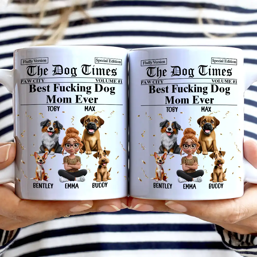 The Dog Times Best Dog Mom Ever - Personalized White Edge-to-Edge Mug - Image 2