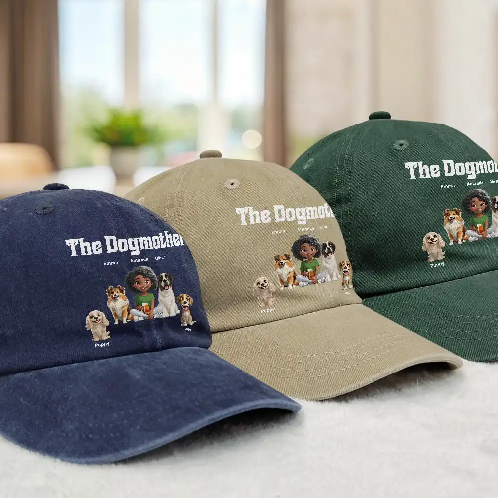 The Dogfather Dogmother - Personalized Vintage Washed Denim Cap - Image 4