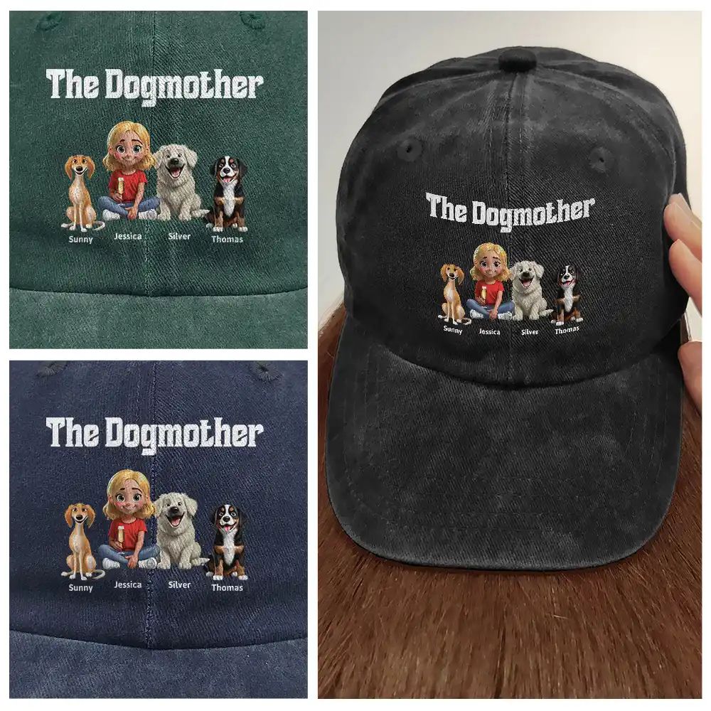 The Dogfather Dogmother - Personalized Vintage Washed Denim Cap - Image 5