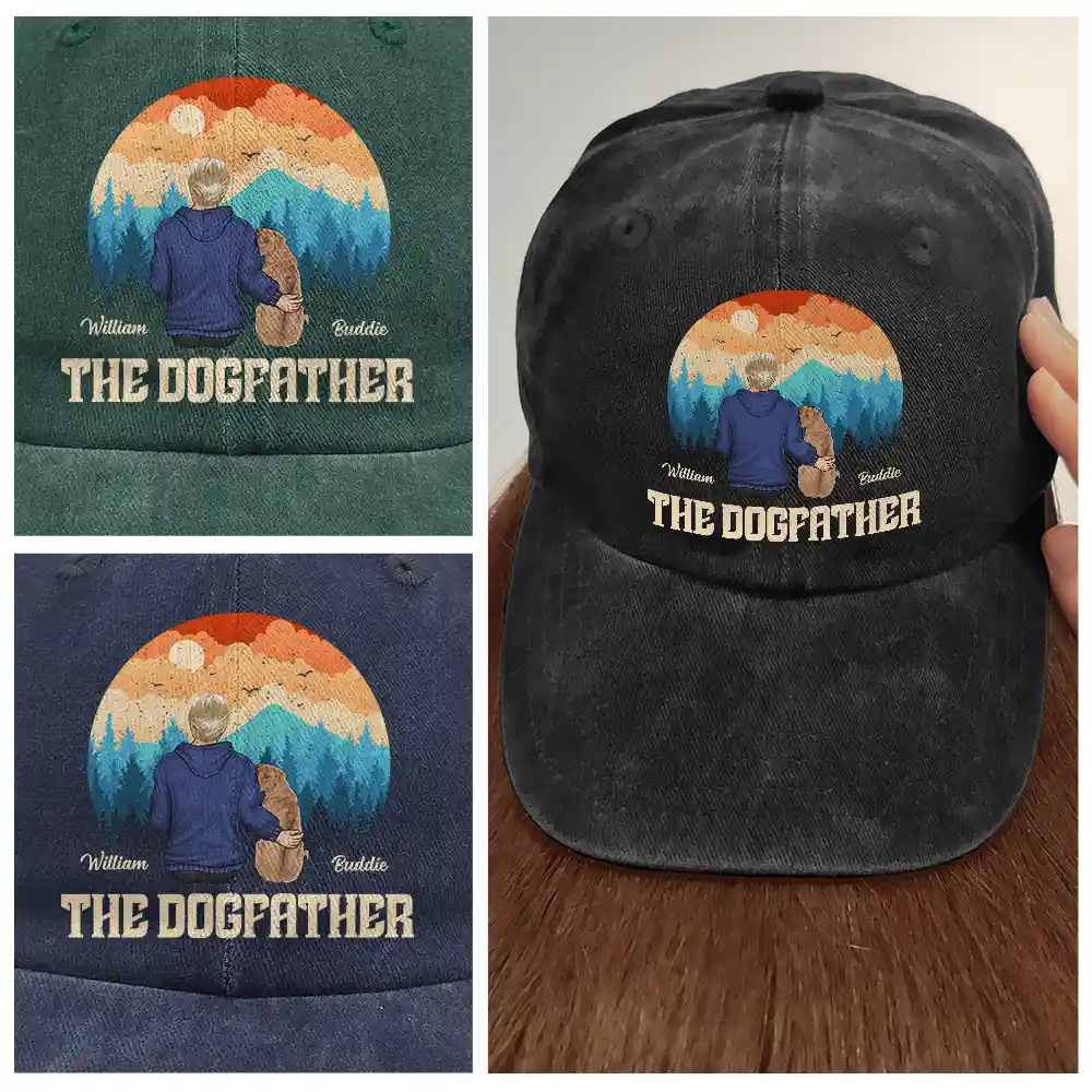 The Dogfather - Personalized Vintage Washed Denim Cap - Image 4