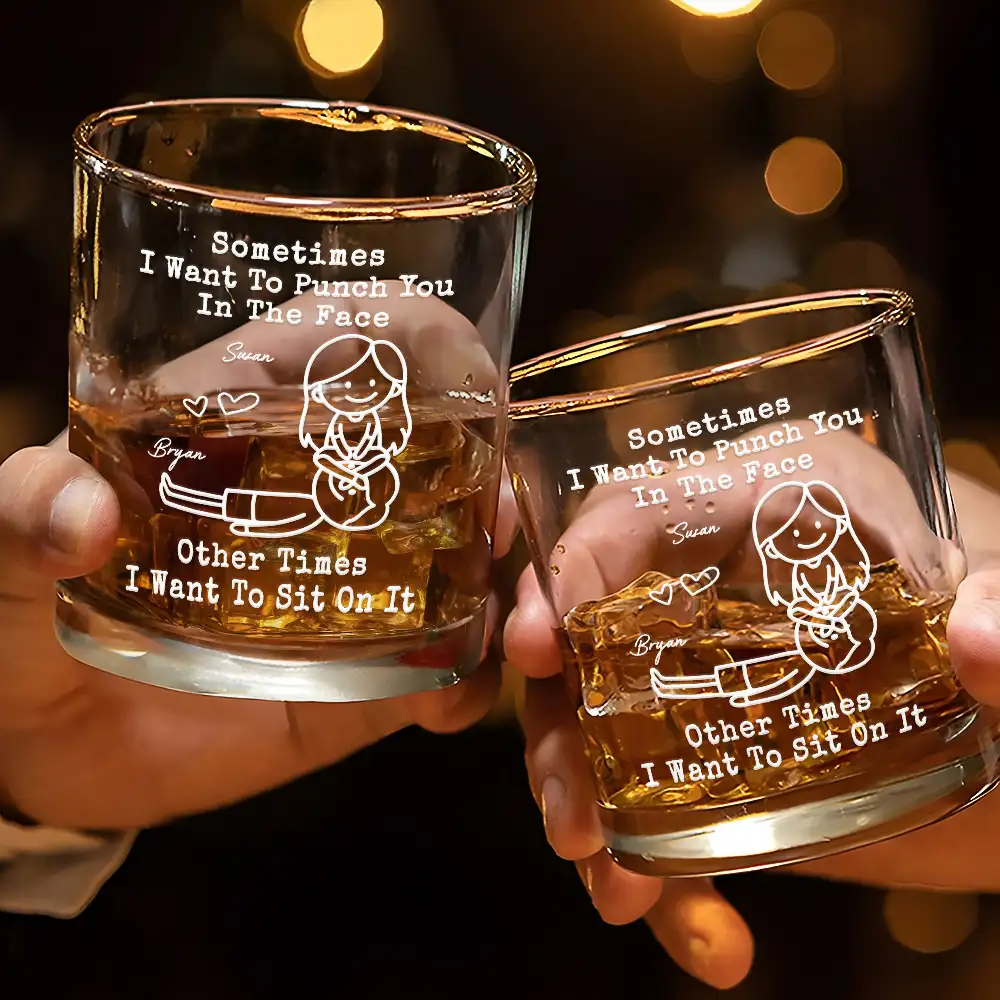 The Face I Want To Sit On Stick Figures Funny Couple - Personalized Whiskey Glass - Image 3