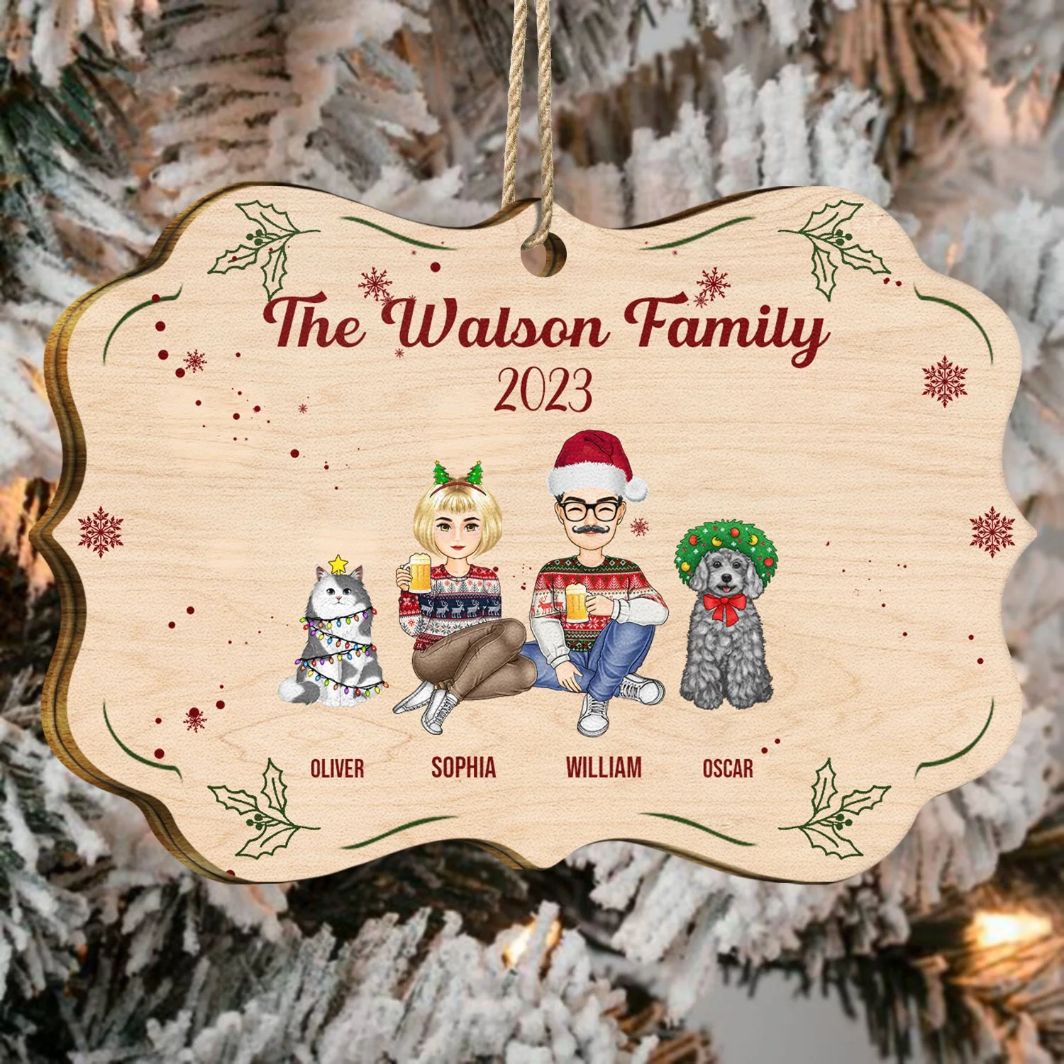 The Family 2023 - Christmas Gift For Family - Personalized Medallion Wooden Ornament - Image 4