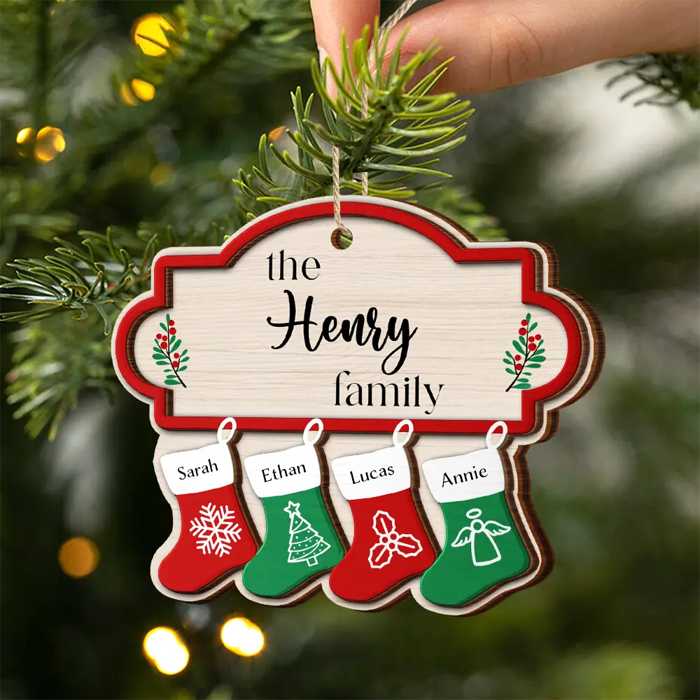 The Family Stockings - Personalized 2-Layered Wooden Ornament - Image 2