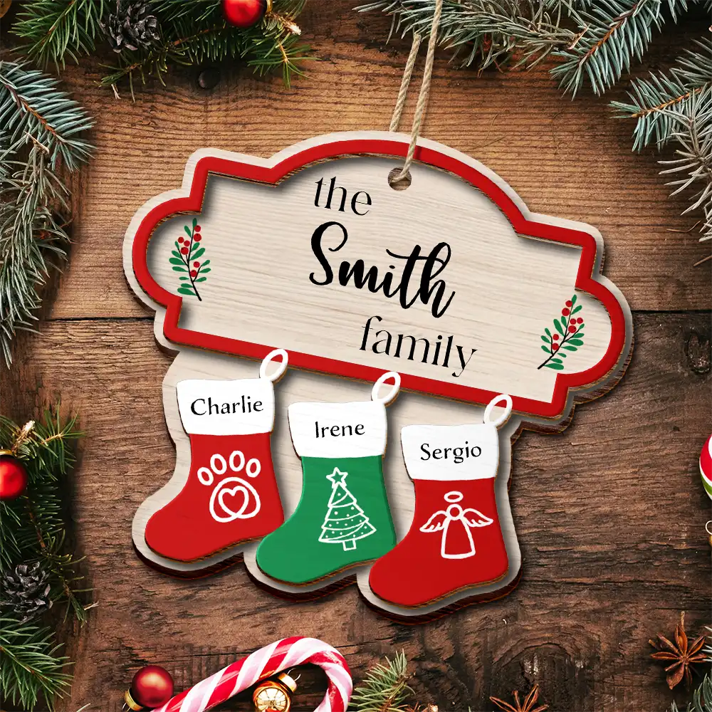 The Family Stockings - Personalized 2-Layered Wooden Ornament - Image 4