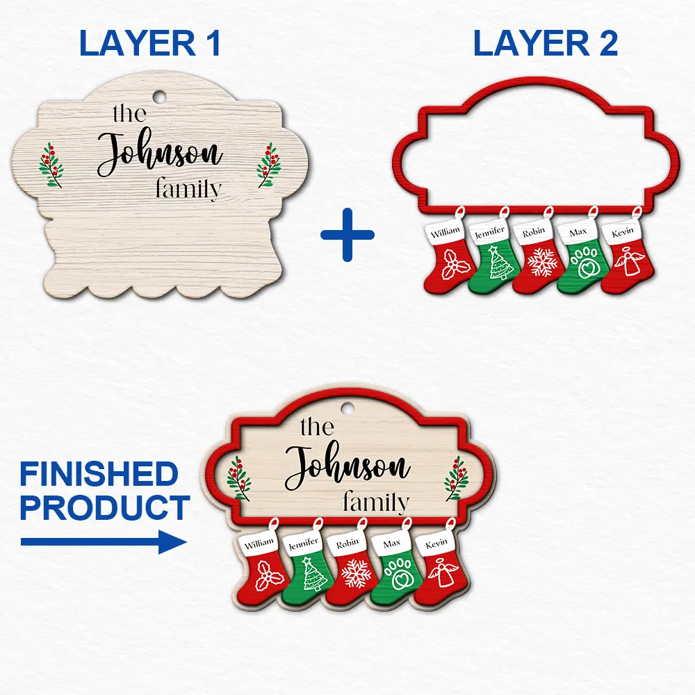 The Family Stockings - Personalized 2-Layered Wooden Ornament - Image 6