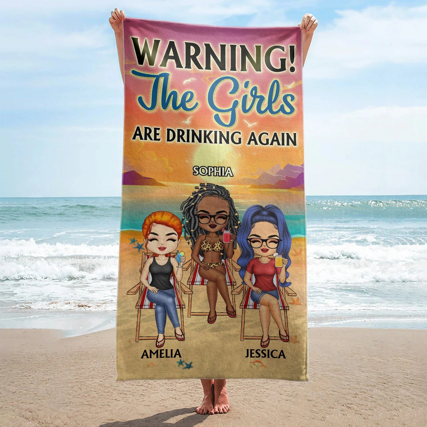 The Girls Are Drinking Again Friendship Traveling Beach Swimming Picnic Vacation - Gift For Best Friends, Besties - Personalized Beach Towel - Image 2