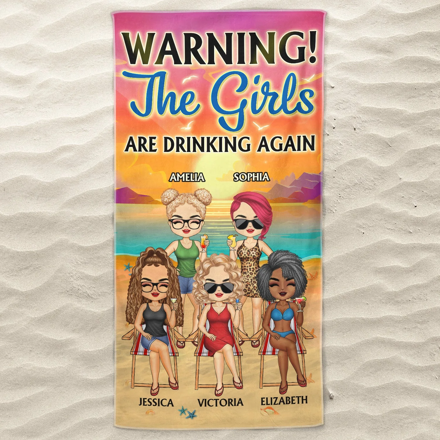 The Girls Are Drinking Again Friendship Traveling Beach Swimming Picnic Vacation - Gift For Best Friends, Besties - Personalized Beach Towel - Image 3
