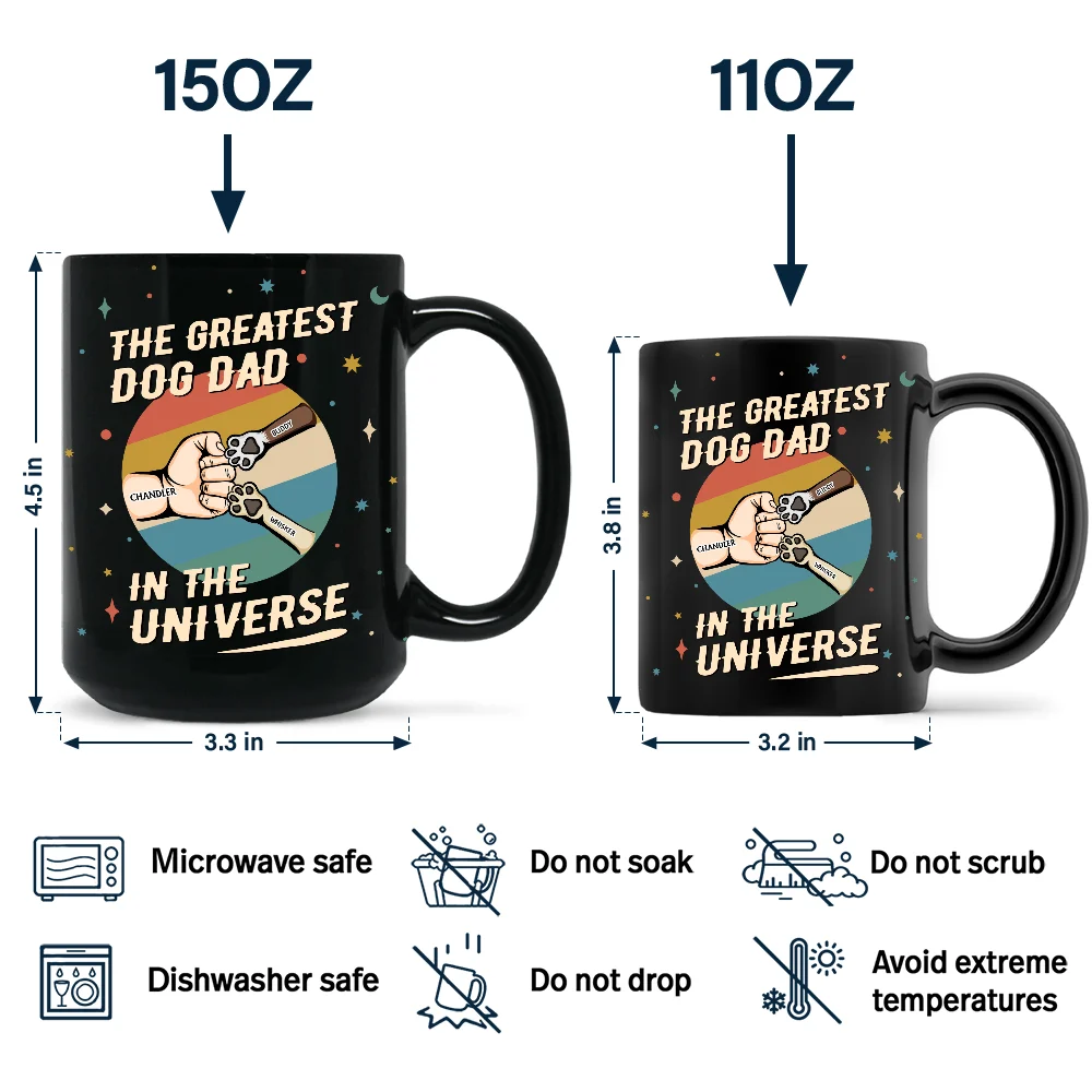 The Greatest Dog Dad In The Universe - Personalized Black Mug - Image 4