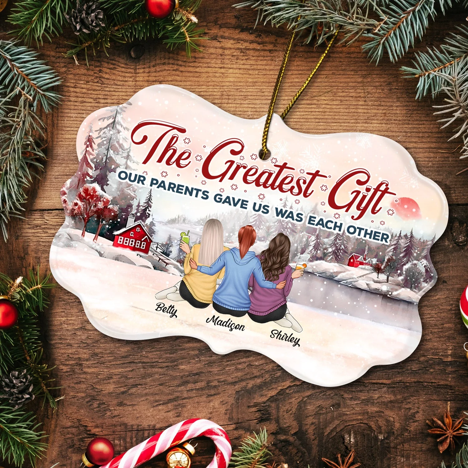 The Greatest Gift Our Parents Gave Us Was Each Other - Christmas Gift For Sibling, Sister, Brother - Personalized Medallion Ceramic Ornament - Image 5