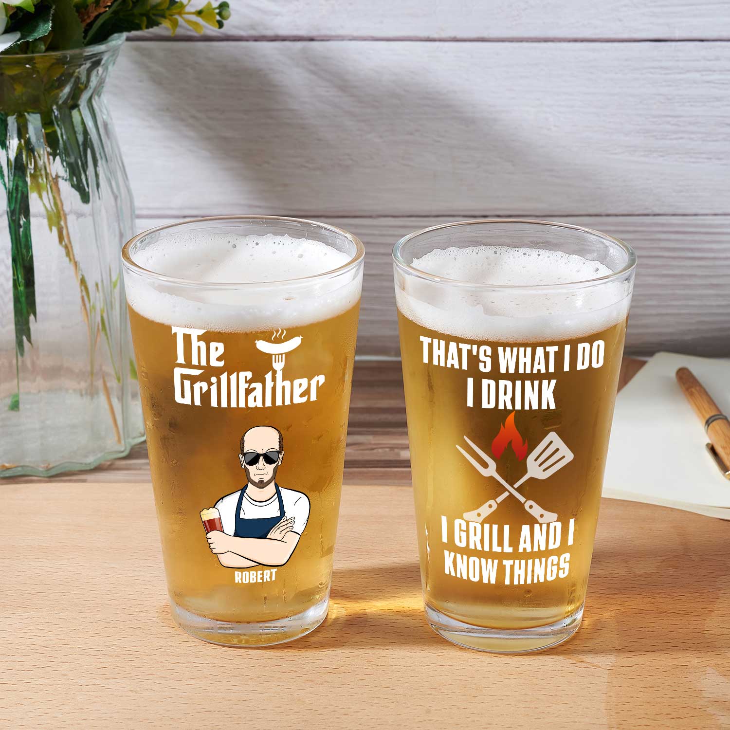 The Grill Father That's What I Do - Gift For Dad - Personalized Beer Glass - Image 2