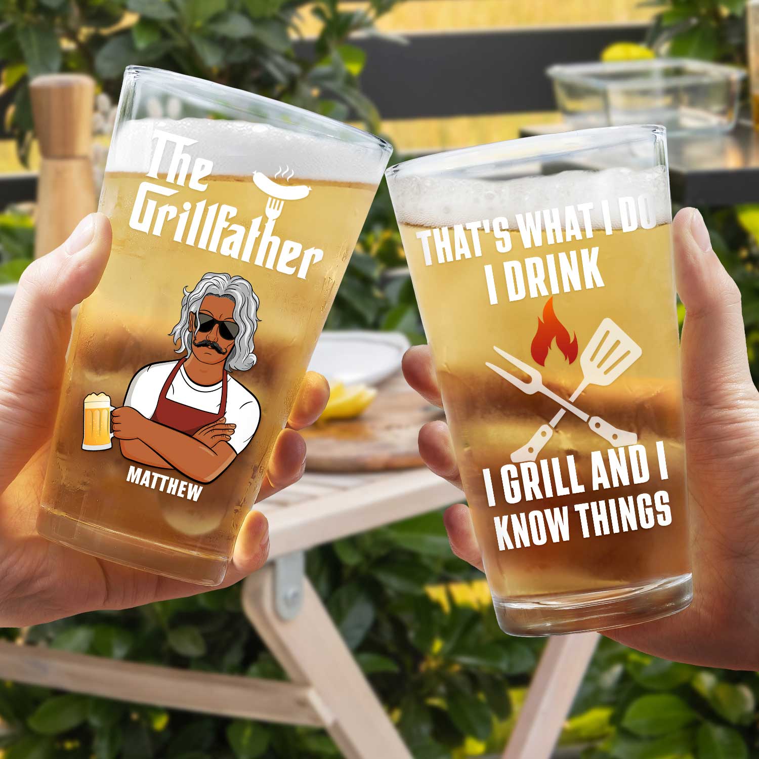 The Grill Father That's What I Do - Gift For Dad - Personalized Beer Glass - Image 4
