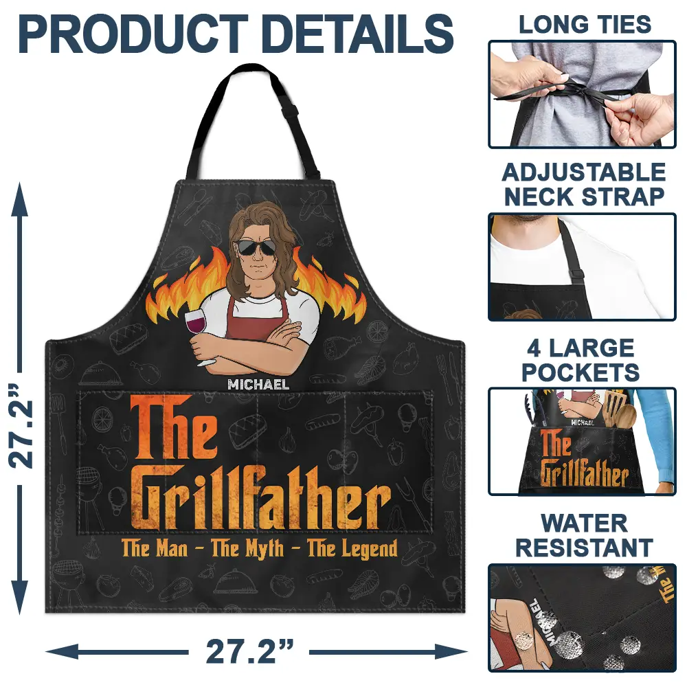 The Grillfather The Man The Myth The Legend - Personalized Apron - Image 4