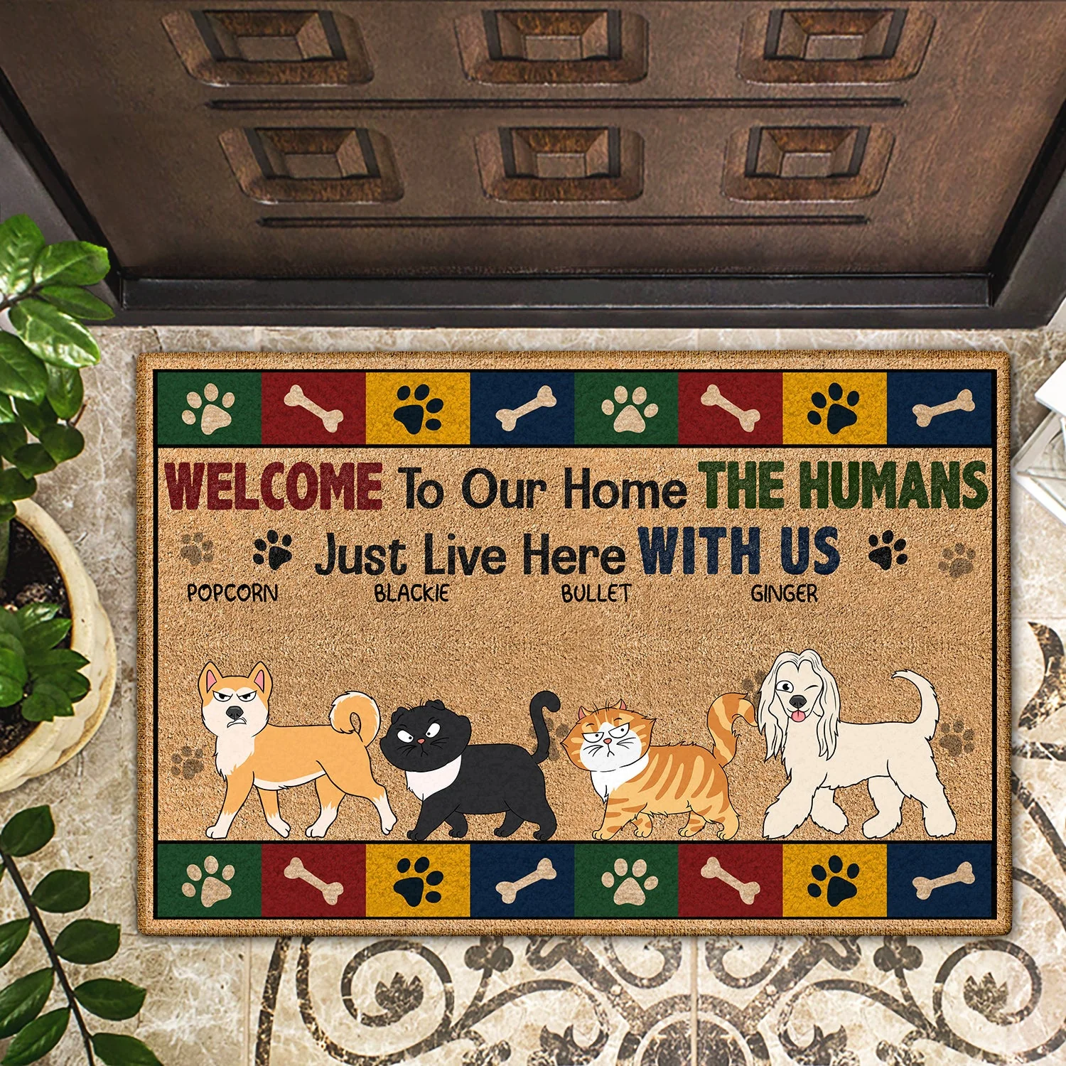 The Humans Just Live Here With Us - Gift For Dog Lovers, Cat Lovers - Personalized Doormat - Image 2