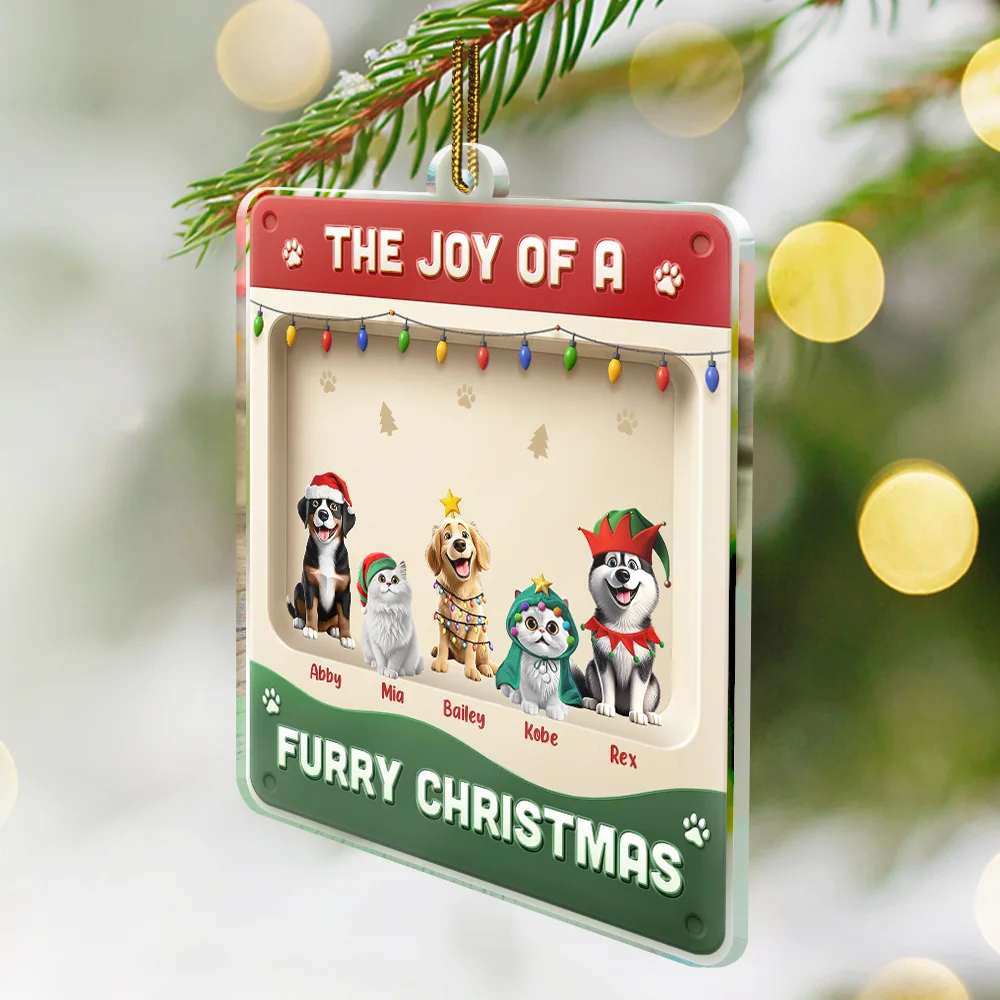 The Joy Of A Furry Christmas 3D Effect Dog Cat - Personalized Custom Shaped Acrylic Ornament - Image 2
