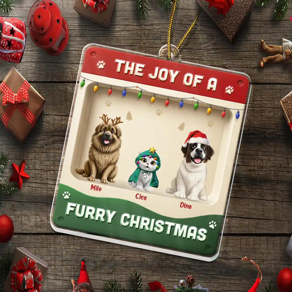 The Joy Of A Furry Christmas 3D Effect Dog Cat - Personalized Custom Shaped Acrylic Ornament - Image 5