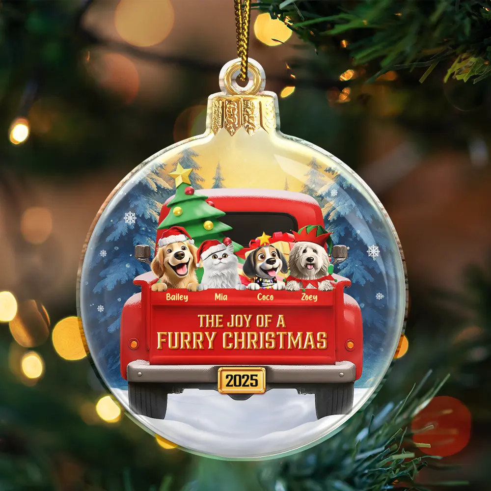 The Joy Of A Furry Christmas 3D Effect - Personalized Custom Shaped Acrylic Ornament - Image 3