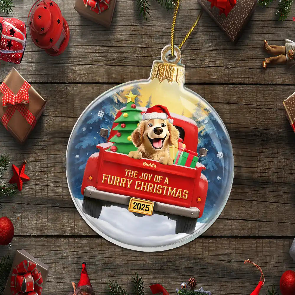 The Joy Of A Furry Christmas 3D Effect - Personalized Custom Shaped Acrylic Ornament - Image 5