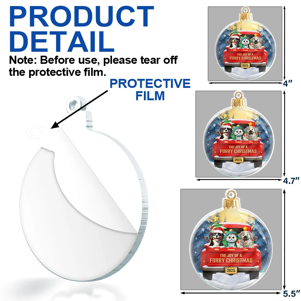 The Joy Of A Furry Christmas 3D Effect - Personalized Custom Shaped Acrylic Ornament - Image 6