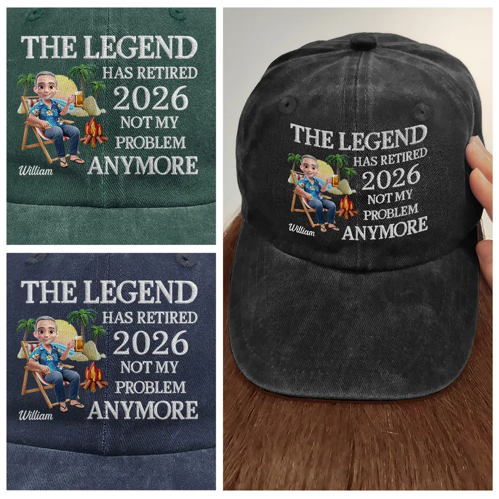 The Legend Has Retired 3D Embroidery Effect - Personalized Vintage Washed Denim Cap - Image 4