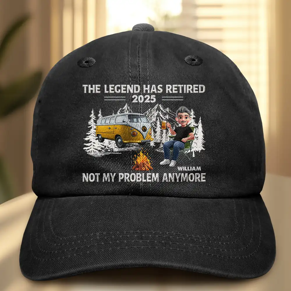 The Legend Has Retired Camping - Personalized Vintage Washed Denim Cap