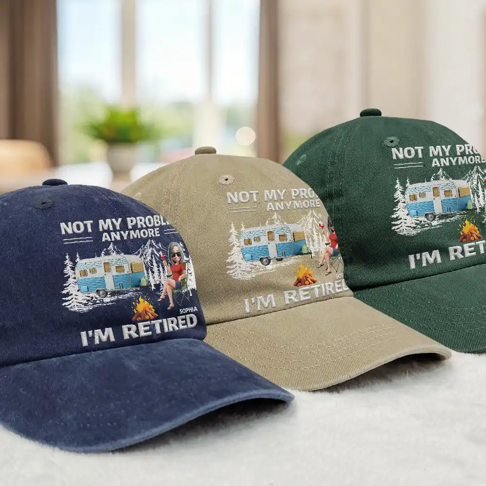 The Legend Has Retired Camping - Personalized Vintage Washed Denim Cap - Image 3