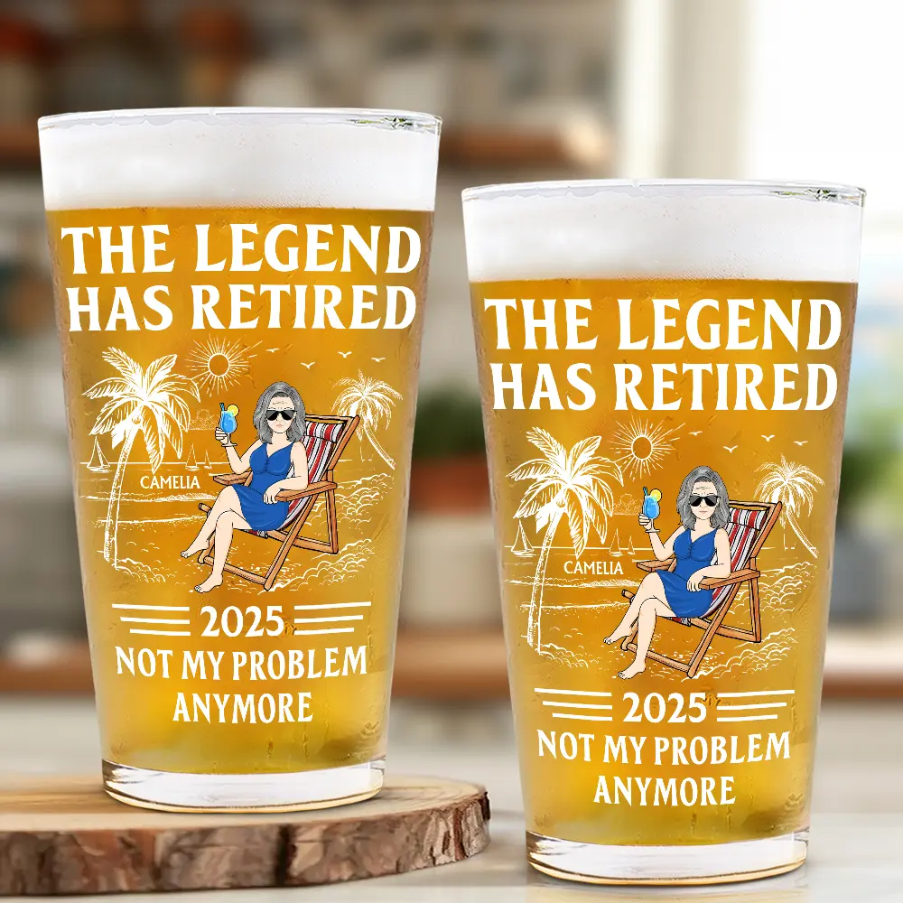 The Legend Has Retired Not My Problem Anymore - Personalized Beer Glass - Image 2