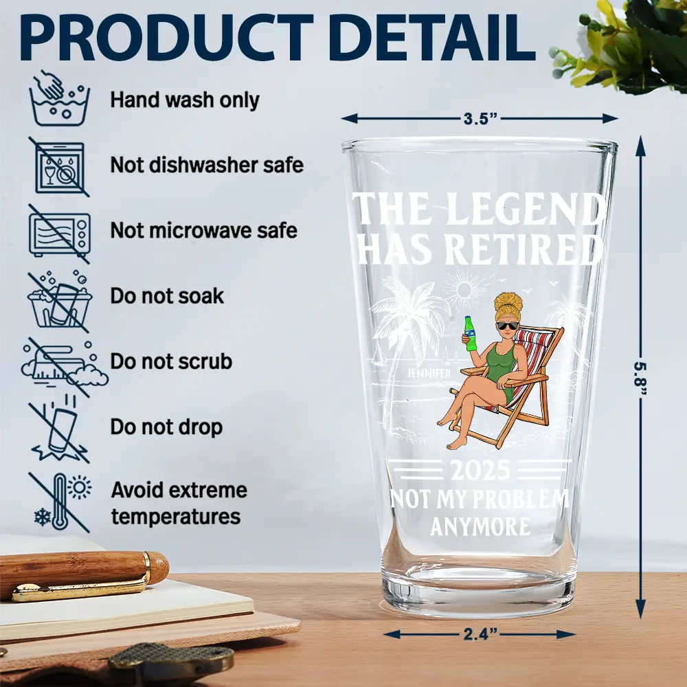 The Legend Has Retired Not My Problem Anymore - Personalized Beer Glass - Image 5